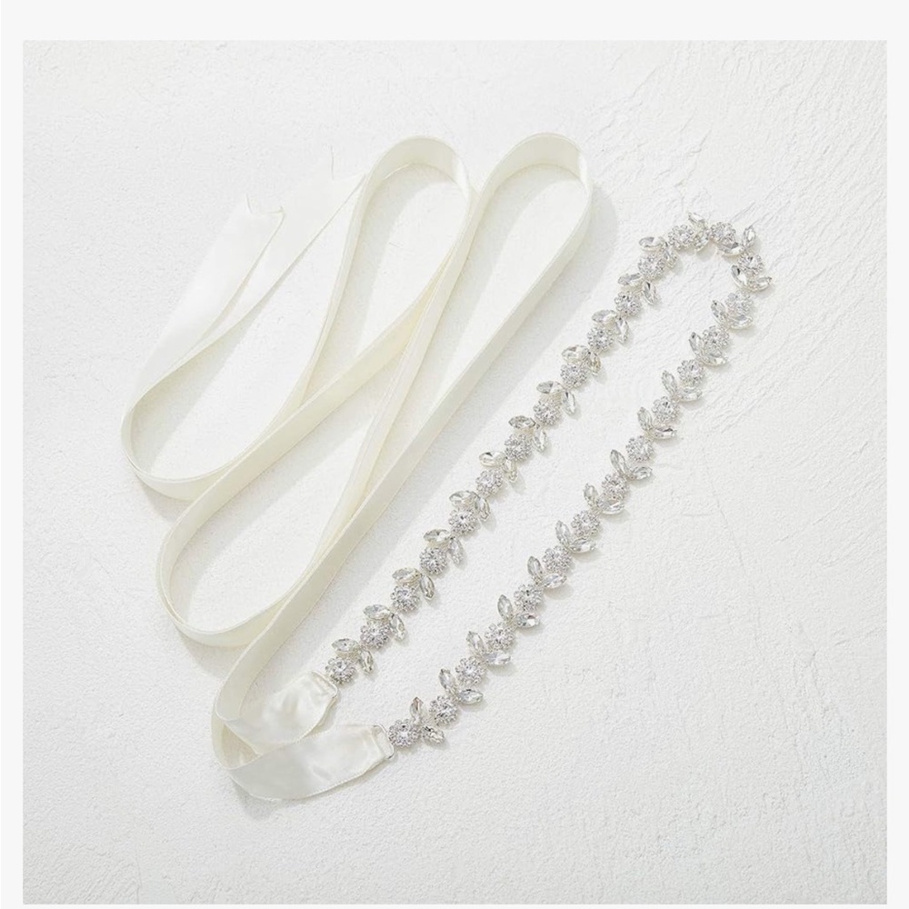 Elegant White and Silver Women's Wedding Dress Belt